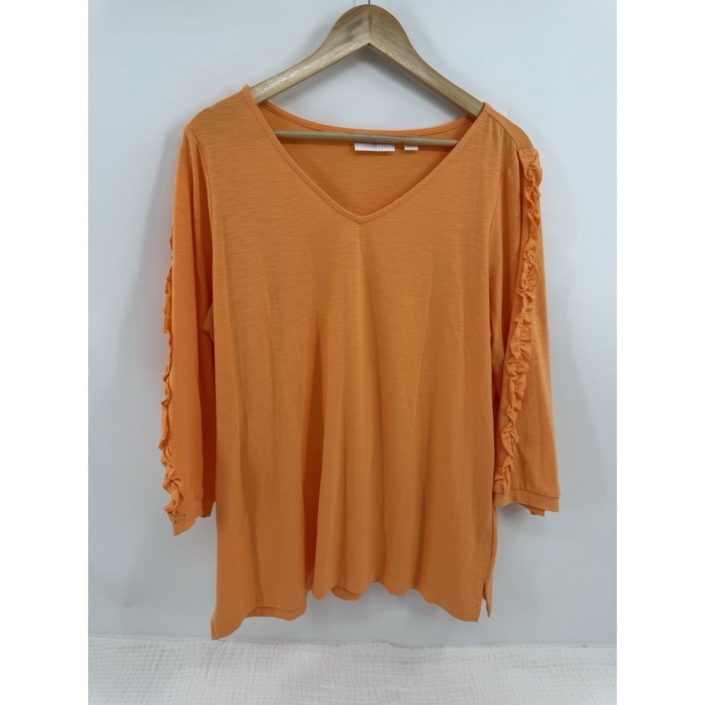 Belle Kim Gravel Slub Knit Fun Starts Here Ruffle Popover Top Size L A679782